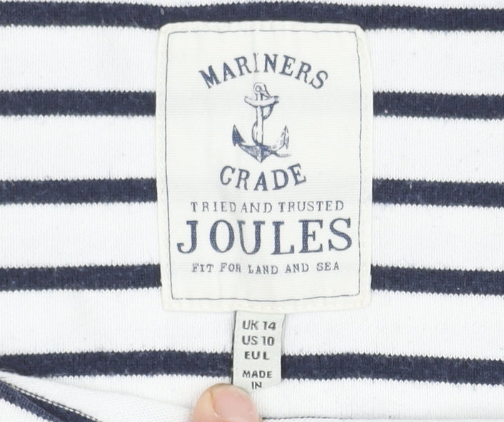 Joules Women's White Striped Top, Size 14, 3/4 Sleeve