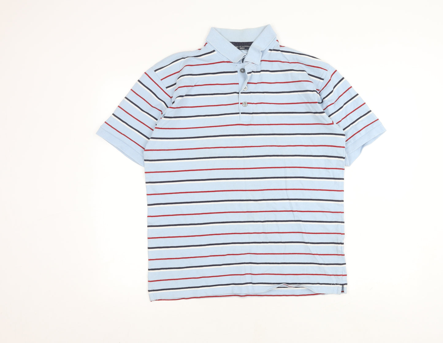 Marks & Spencer Men's Blue Striped Polo Shirt S