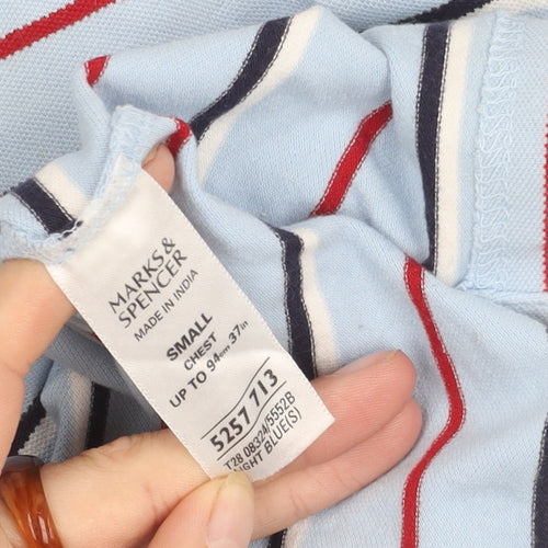Marks & Spencer Men's Blue Striped Polo Shirt S