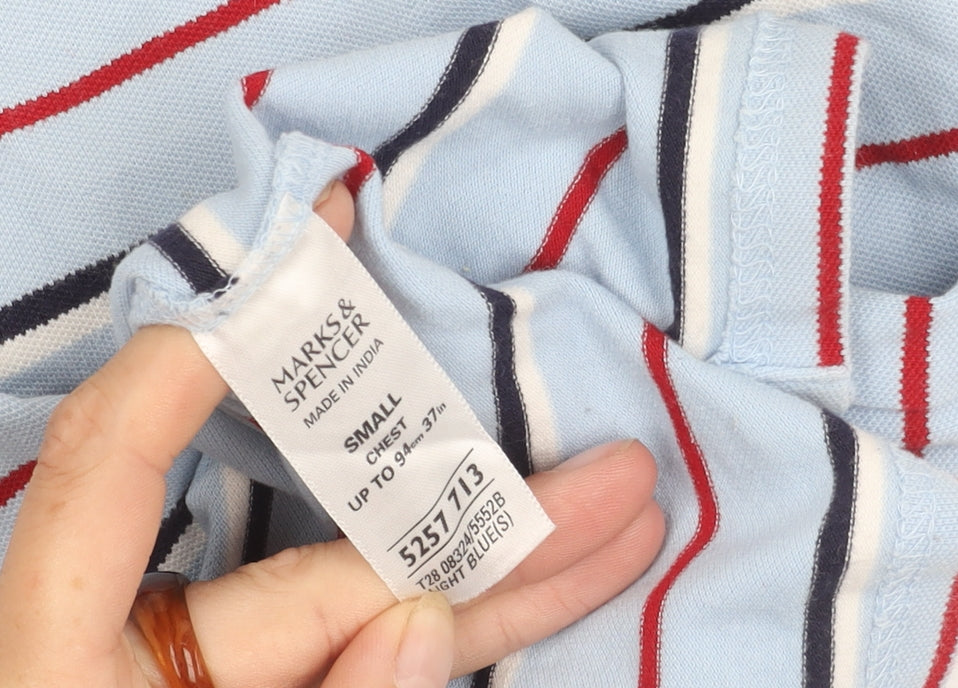 Marks & Spencer Men's Blue Striped Polo Shirt S