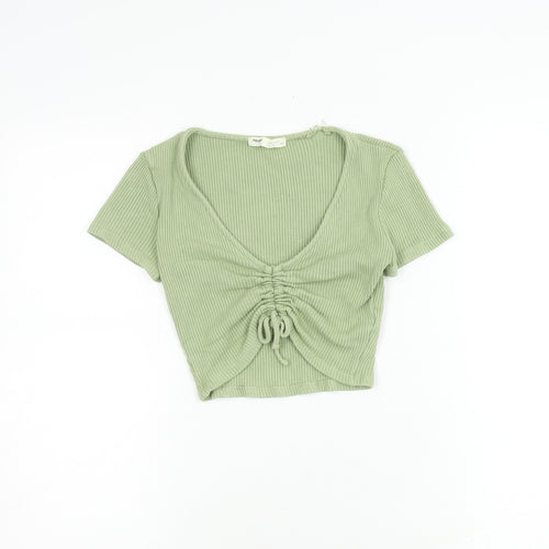 Pull & Bear Women's Green Cropped Knit T-Shirt M
