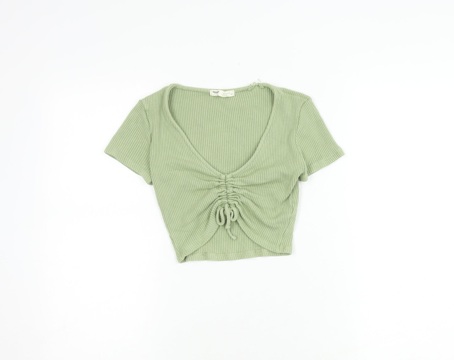 Pull & Bear Women's Green Cropped Knit T-Shirt M