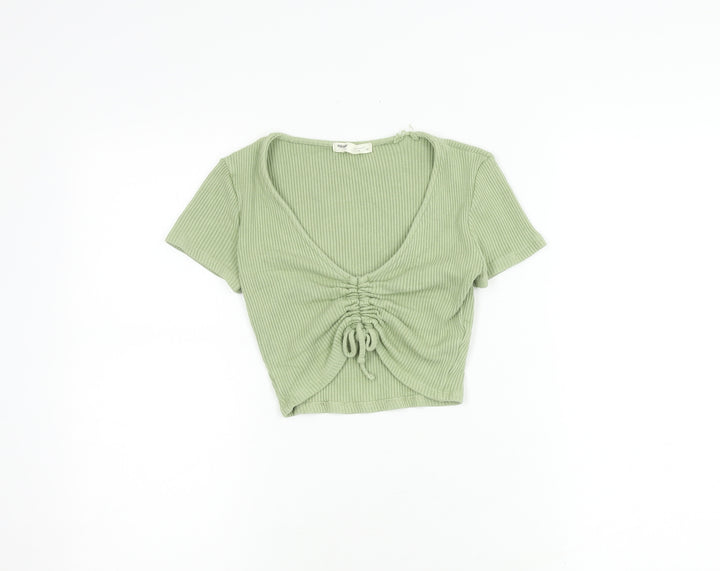 Pull & Bear Women's Green Cropped Knit T-Shirt M