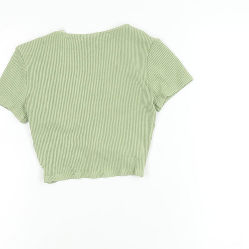 Pull & Bear Women's Green Cropped Knit T-Shirt M