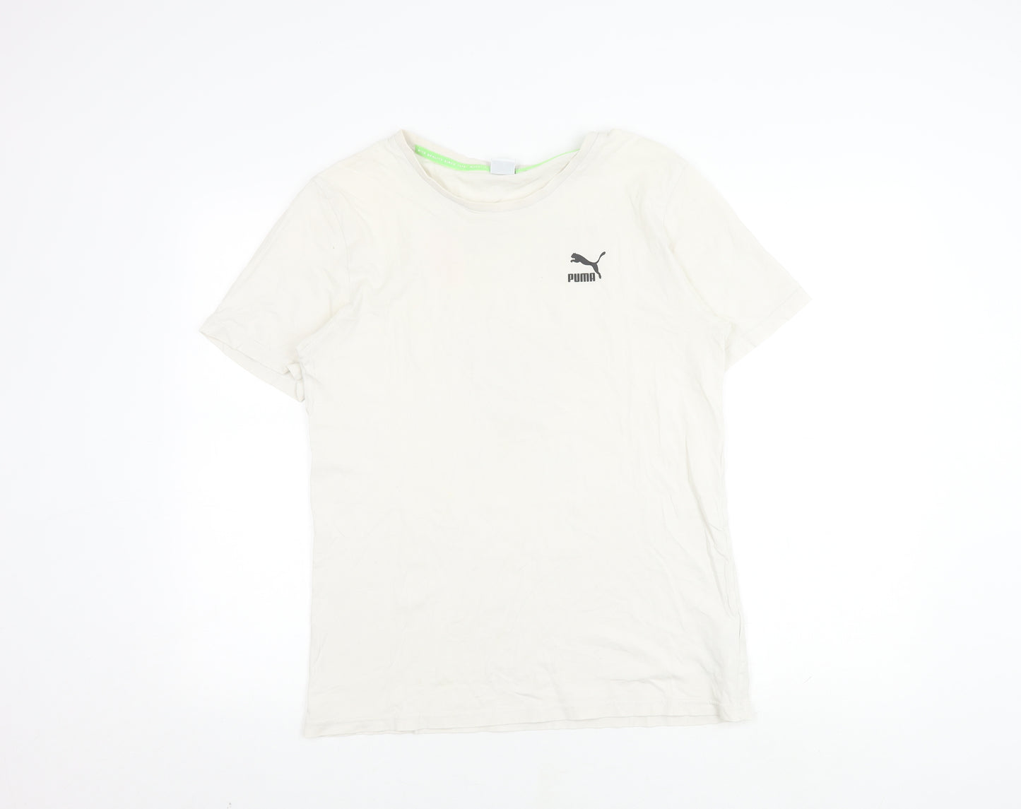 Puma Men's White Graphic Print T-Shirt, Size S