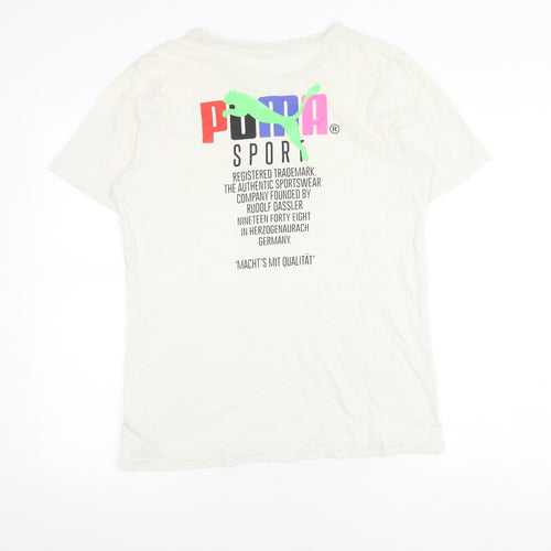 Puma Men's White Graphic Print T-Shirt, Size S
