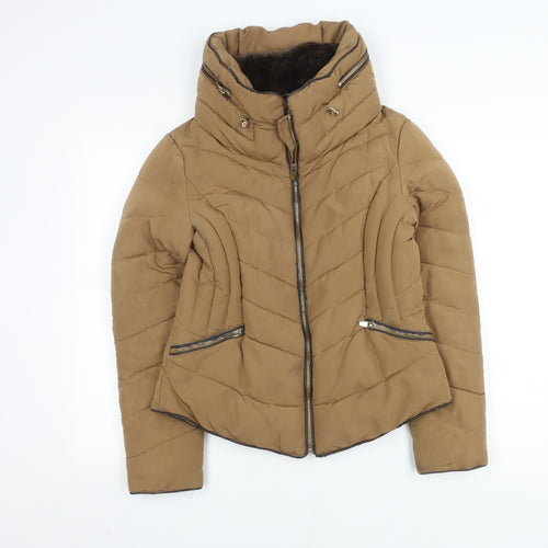 Zara Women's Brown Puffer Jacket, Large, Casual, Autumn/Winter