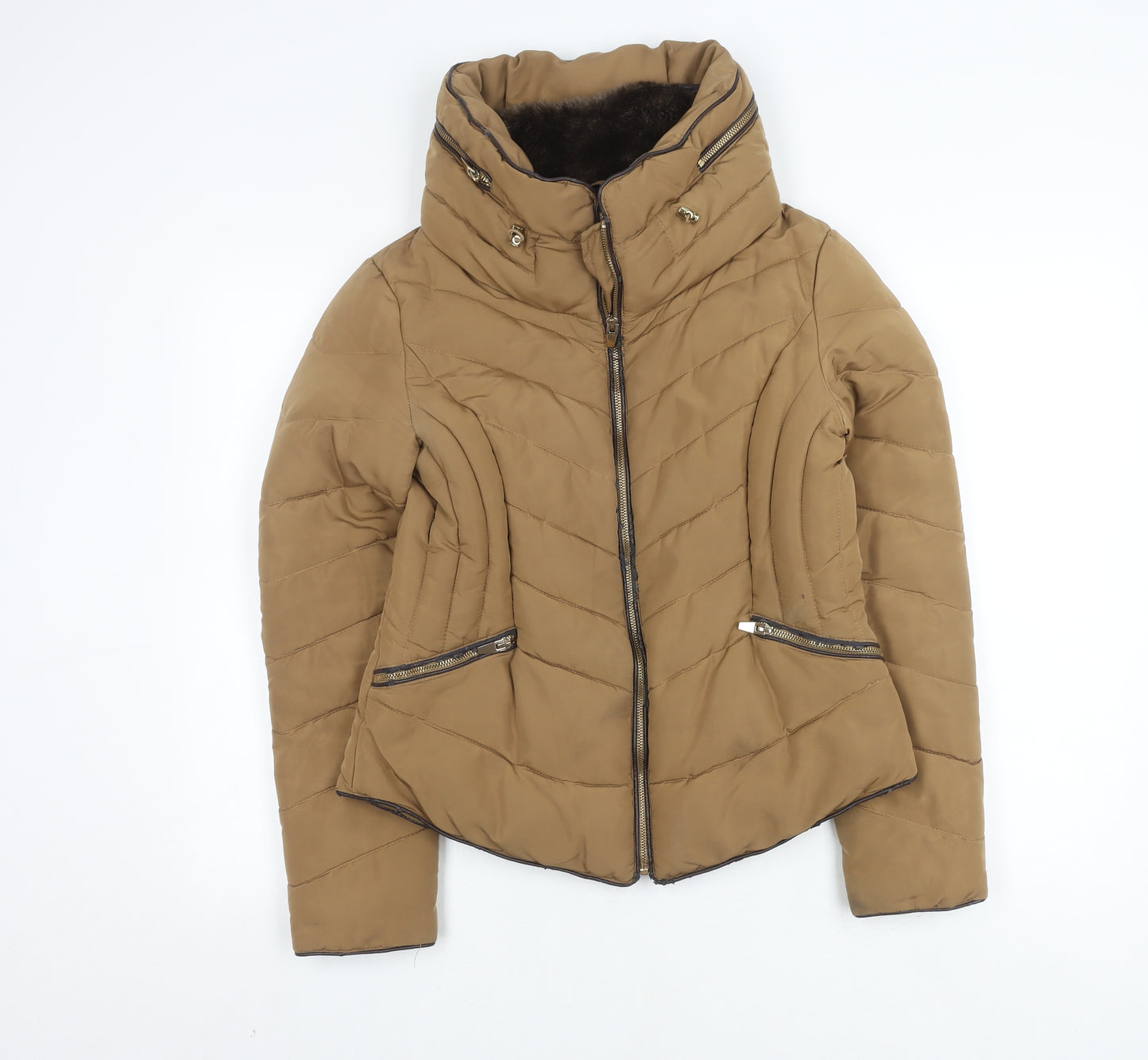 Zara Women's Brown Puffer Jacket, Large, Casual, Autumn/Winter