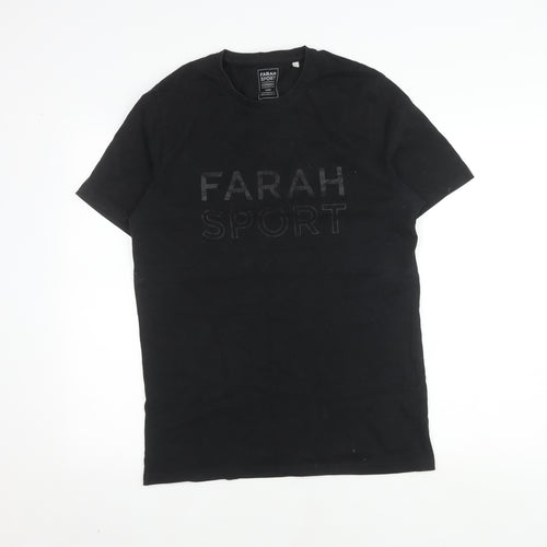 Farah Sport Men's Black Large T-Shirt, Crew Neck, Cotton