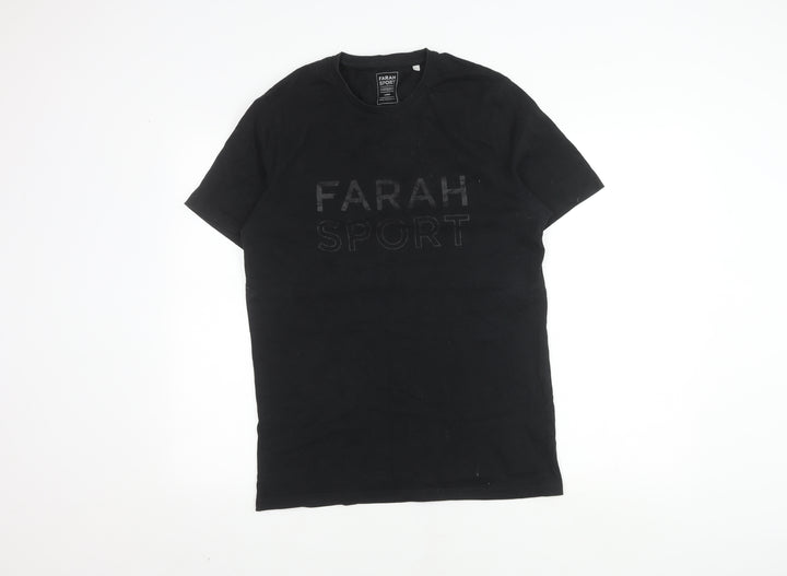 Farah Sport Men's Black Large T-Shirt, Crew Neck, Cotton