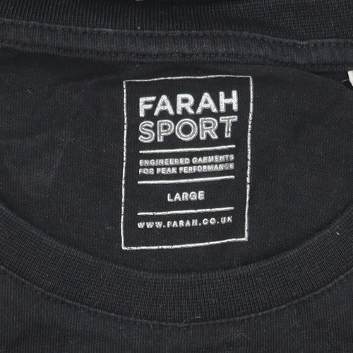 Farah Sport Men's Black Large T-Shirt, Crew Neck, Cotton