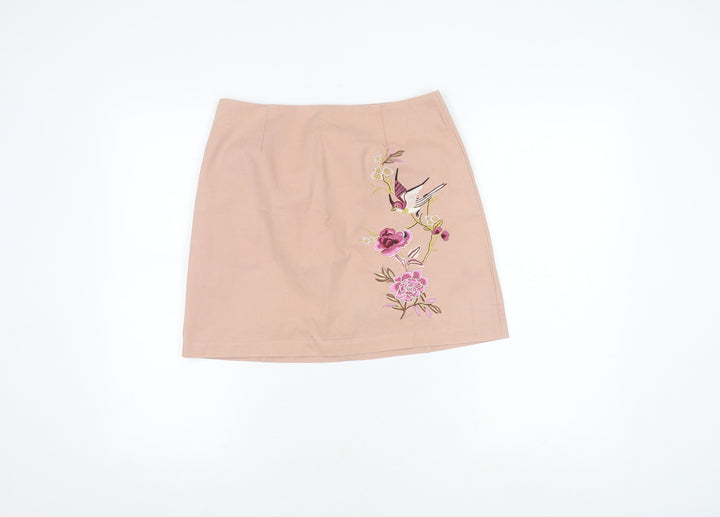 New Look Women's Beige Embroidered Skirt, Size 10