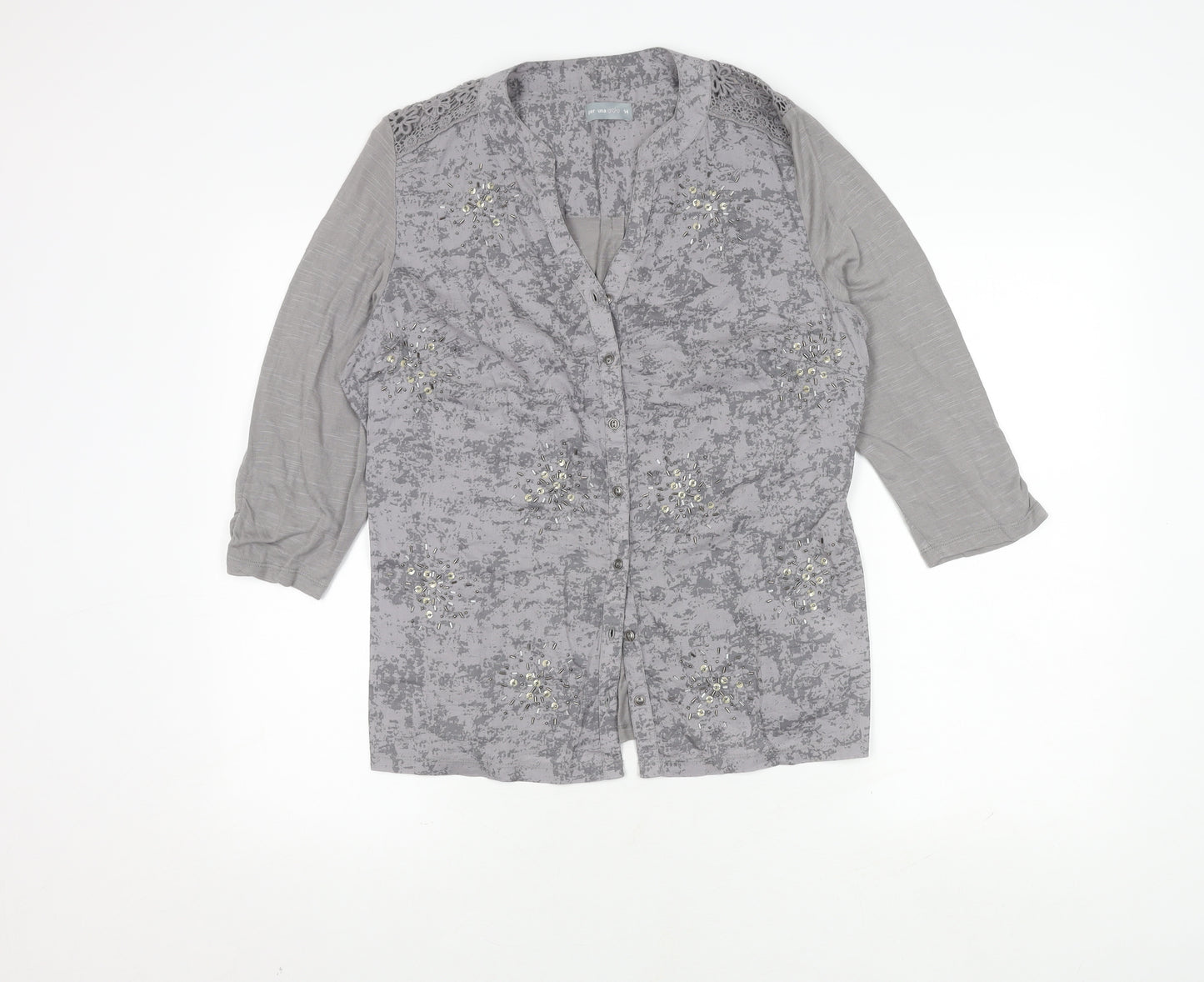 Marks and Spencer Women's Grey Button-Up Top Size 14