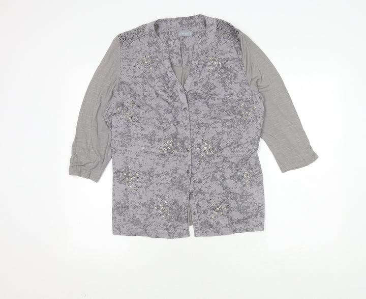 Marks and Spencer Women's Grey Button-Up Top Size 14