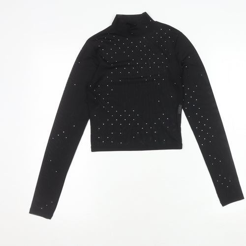 Pull & Bear Women's Black Crop Top Size 2 Long Sleeve