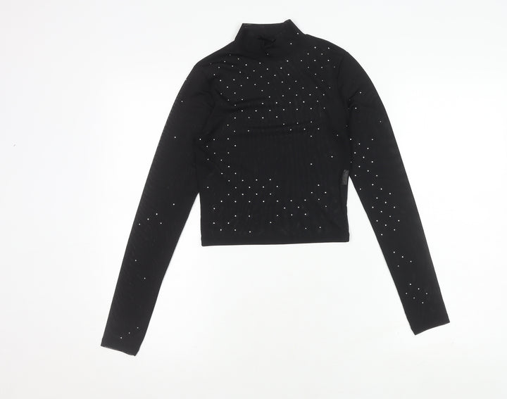Pull & Bear Women's Black Crop Top Size 2 Long Sleeve