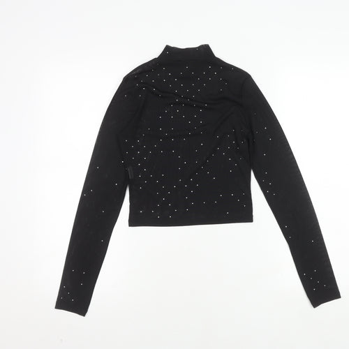 Pull & Bear Women's Black Crop Top Size 2 Long Sleeve