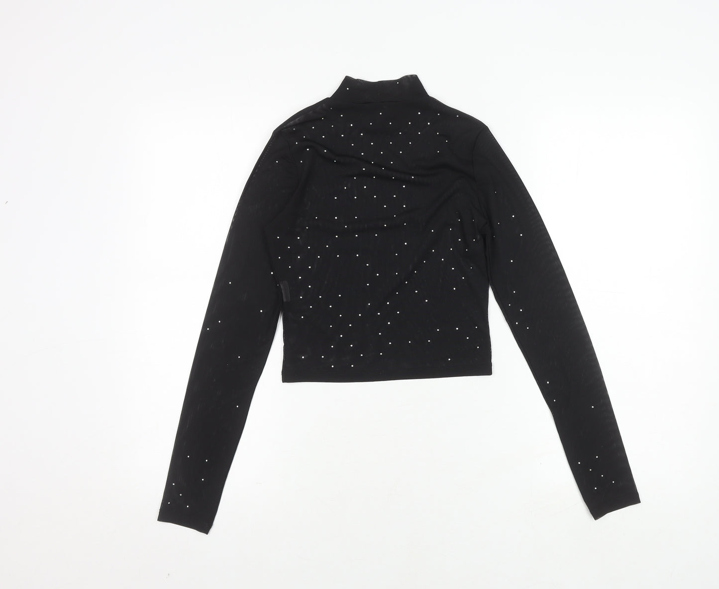 Pull & Bear Women's Black Crop Top Size 2 Long Sleeve