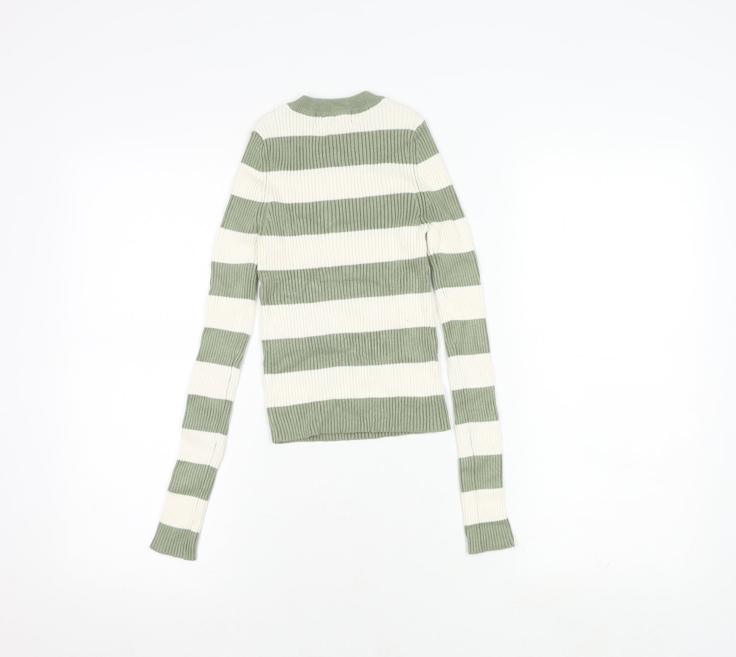 Pull & Bear Women's Green Striped Knit T-Shirt, S