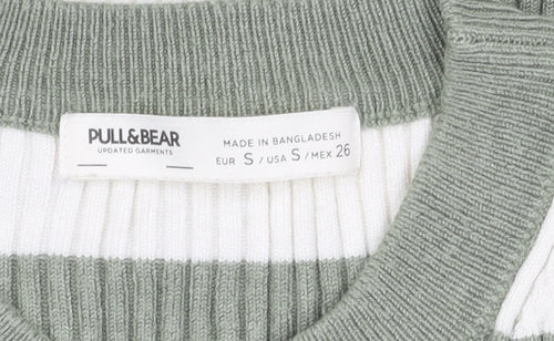 Pull & Bear Women's Green Striped Knit T-Shirt, S