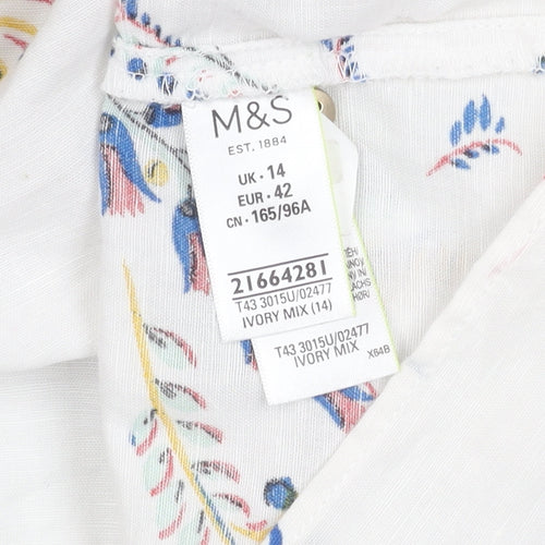 Marks and Spencer Women Ivory Floral Blouse Size 14