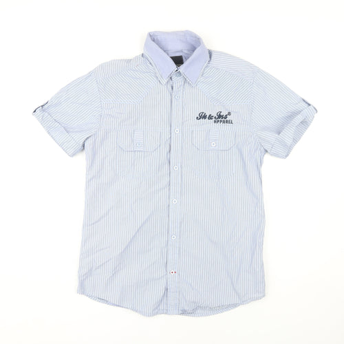 Jack & Jones Men's Blue Striped Short Sleeve Shirt M