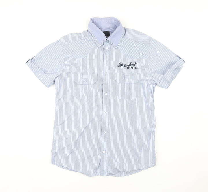 Jack & Jones Men's Blue Striped Short Sleeve Shirt M