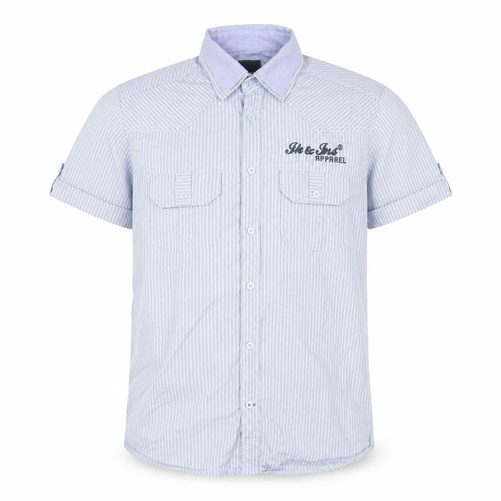 Front view of Jack & Jones Men's Blue Striped Short Sleeve Shirt M