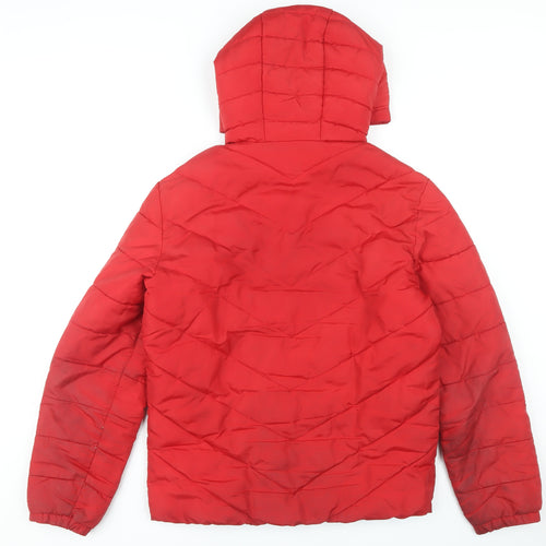 Guess Men's Red Puffer Jacket M Hooded Casual