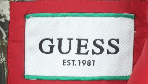 Guess Men's Red Puffer Jacket M Hooded Casual