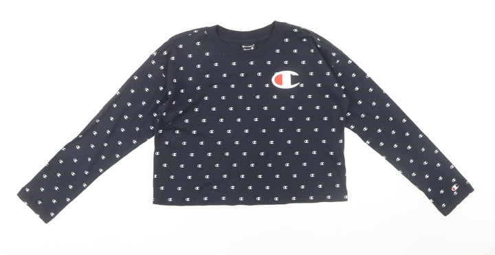 Champion Women's Blue Cropped T-Shirt, XS