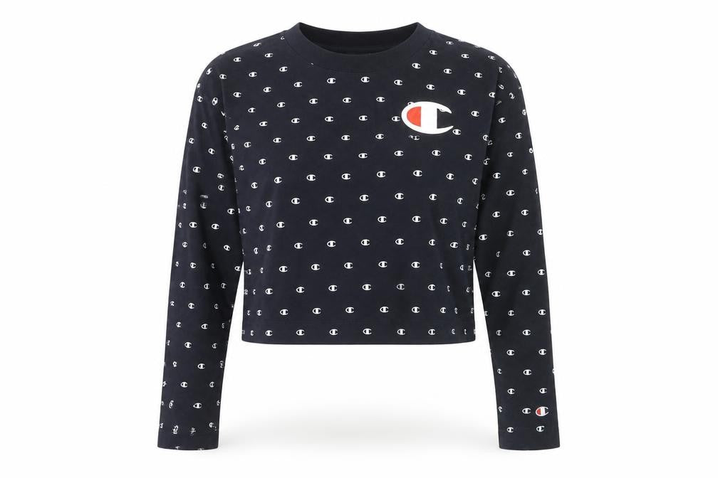 Front view of Champion Women's Blue Cropped T-Shirt, XS