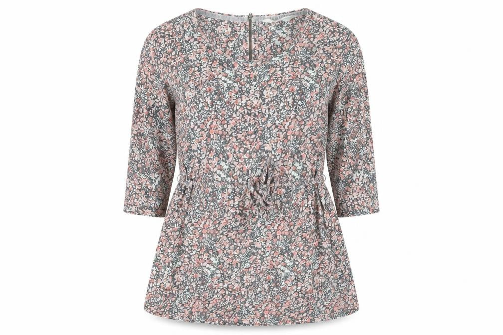 Front view of FatFace Women's Pink Floral Belted Top, size 10