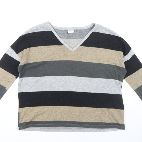 Jacqueline de Yong Women's V-Neck Striped Top, L