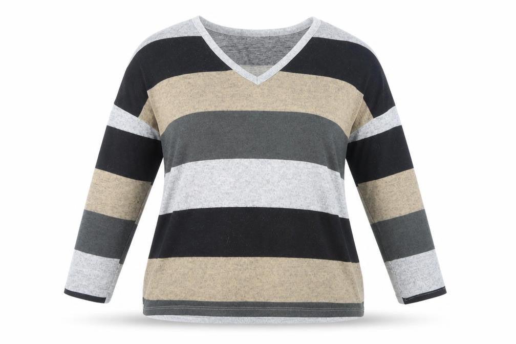 Front view of Jacqueline de Yong Women's V-Neck Striped Top, L