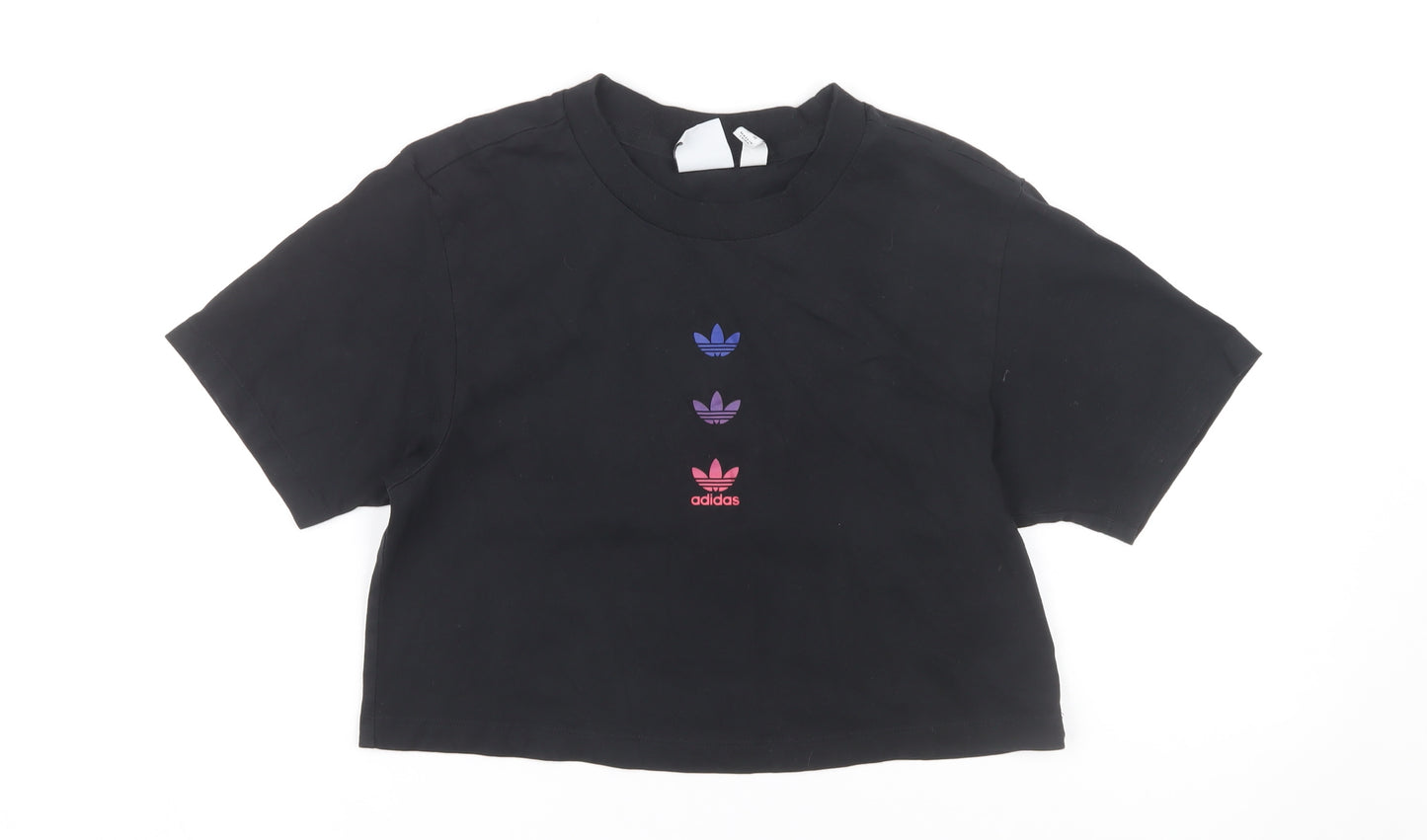 Adidas Women's Black Cropped T-Shirt Size 6