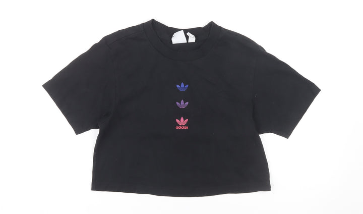 Adidas Women's Black Cropped T-Shirt Size 6
