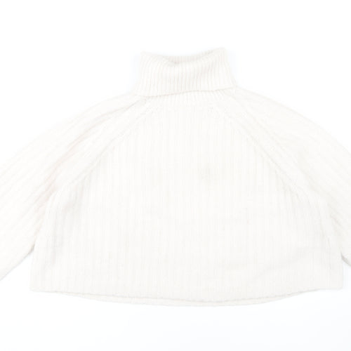 Zara Women White Roll Neck Cable-Knit Jumper M