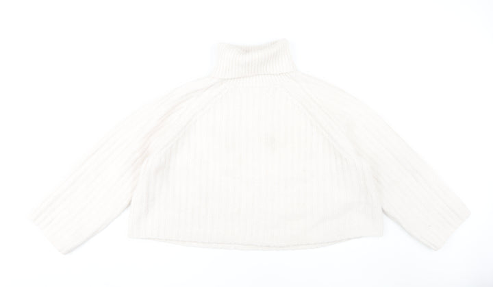 Zara Women White Roll Neck Cable-Knit Jumper M