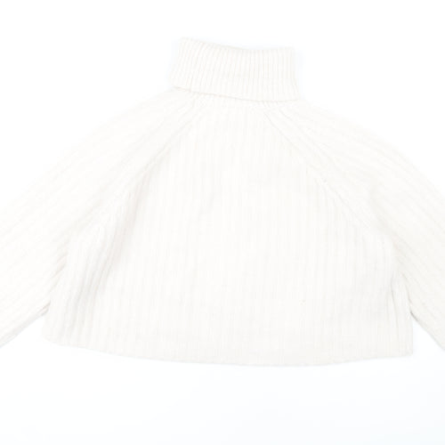 Zara Women White Roll Neck Cable-Knit Jumper M