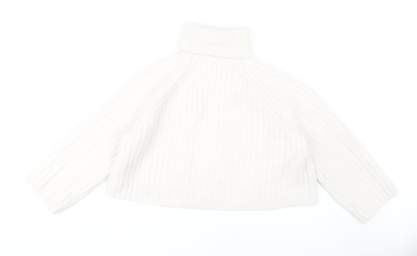 Zara Women White Roll Neck Cable-Knit Jumper M