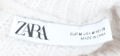 Zara Women White Roll Neck Cable-Knit Jumper M