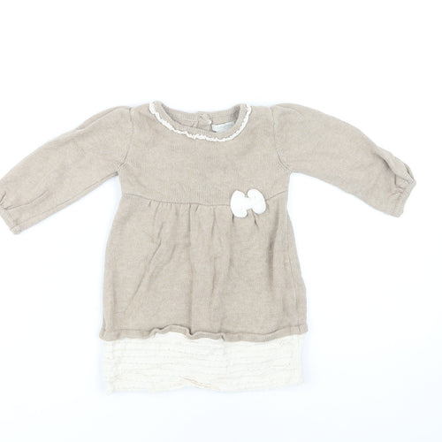 Rachel Ashwell Beige Baby Dress with Bow, 6-9 Months
