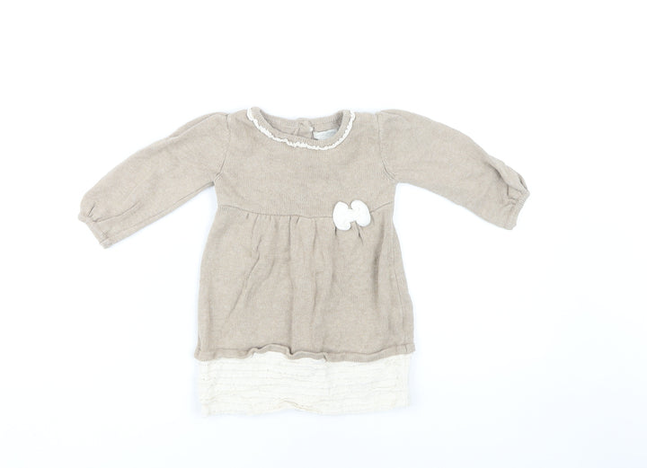 Rachel Ashwell Beige Baby Dress with Bow, 6-9 Months