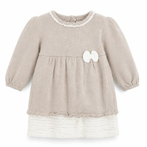 Rachel Ashwell Beige Baby Dress with Bow, 6-9 Months