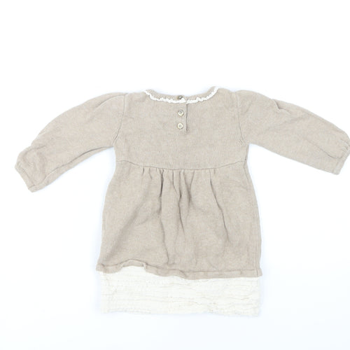 Rachel Ashwell Beige Baby Dress with Bow, 6-9 Months