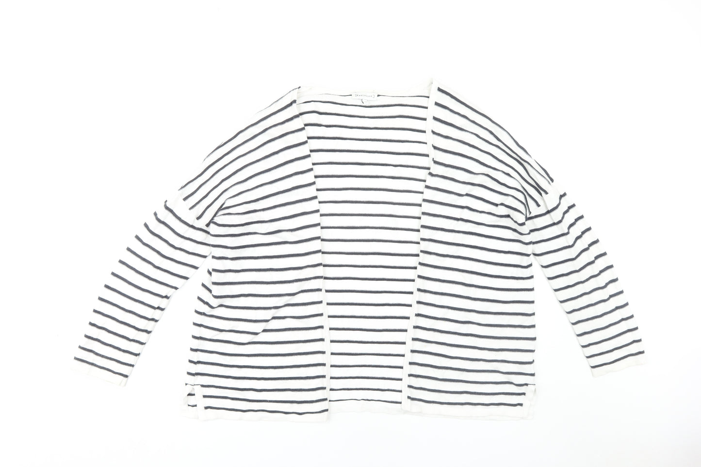 Warehouse Women’s White Striped Open Front Cardigan, Size 12