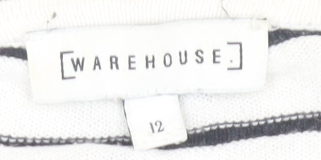 Warehouse Women’s White Striped Open Front Cardigan, Size 12
