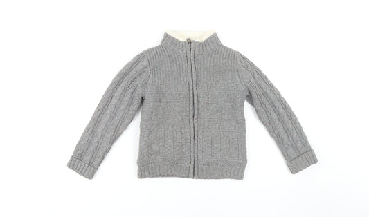 E of M Boys Cable-Knit Grey Full Zip Jumper 4-5 Years