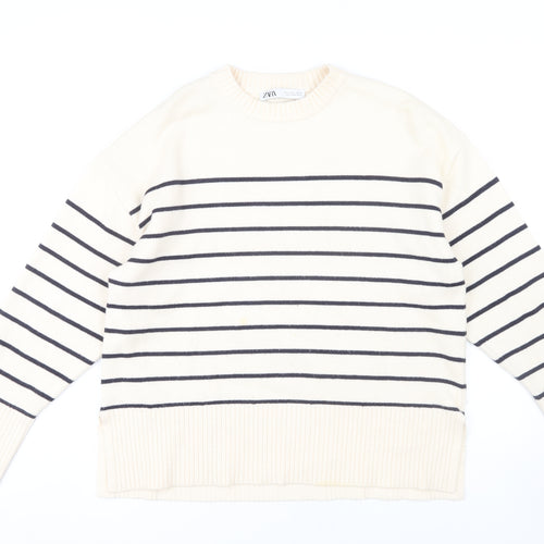 Zara Women's Ivory Striped Pullover Jumper Size 12